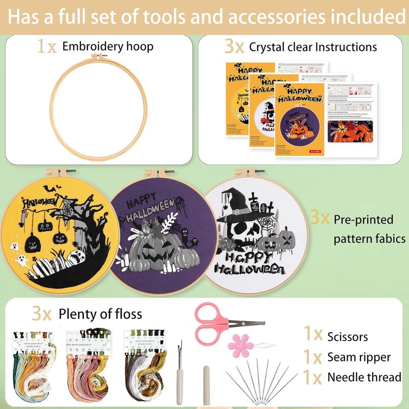Ohcol 3 Sets Halloween Embroidery Kit,Needlepoint Kits for Adults with Clear Instructions - Image 4